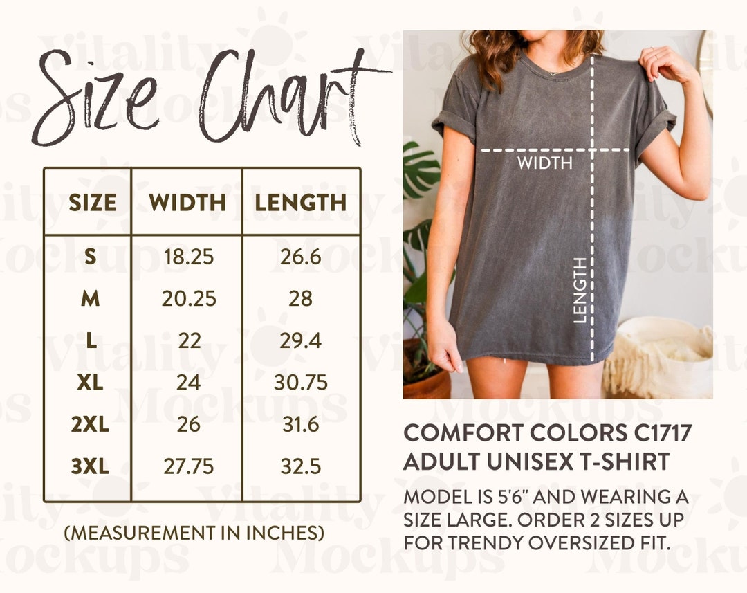 Comfort Colors Size Chart C1717 Comfort Colors Mockup Size Etsy