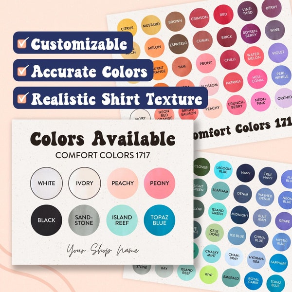 Comfort Colors Color Chart, Editable Comfort Colors Chart, Comfort Colors 1717 Color Chart Customizable Canva Template Comfort Colors Mockup