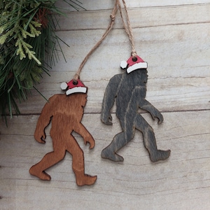 Bigfoot Santa Ornament, Santa Hat Ornament, Sasquatch Christmas Ornament, Bigfoot Lover Gift, Big Foot Holiday Present, Easy Bigfoot Present