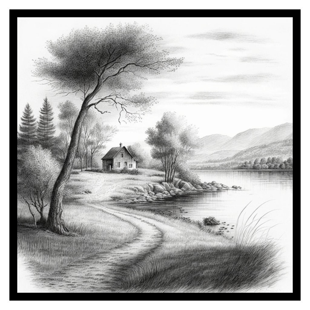 Serene Wilderness Pencil Drawing - Etsy Serene Wilderness Pencil Drawing - Etsy