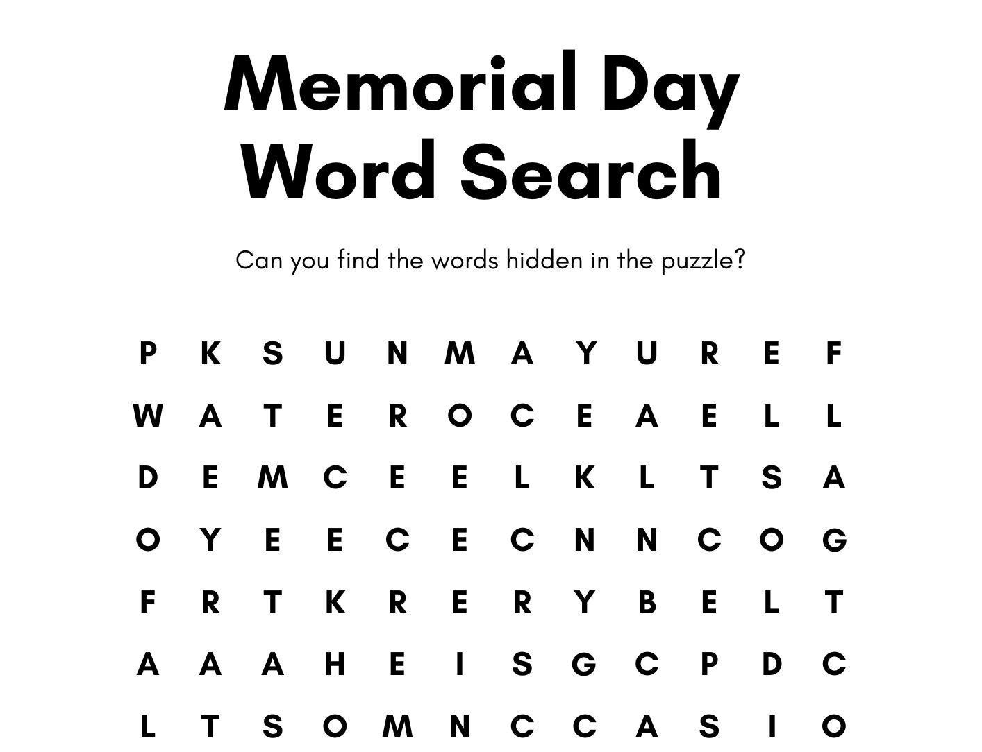 PRINTABLE Memorial Day Word Search Etsy