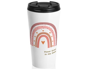 Muted Rainbow Hearts travel mug | Inspirational quote design