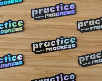Sticker L'entraînement fait des progrès, Holographique, Sticker mantra, Sticker motivant, Sticker positivité, Sticker pour ordinateur portable, Bouteille d'eau