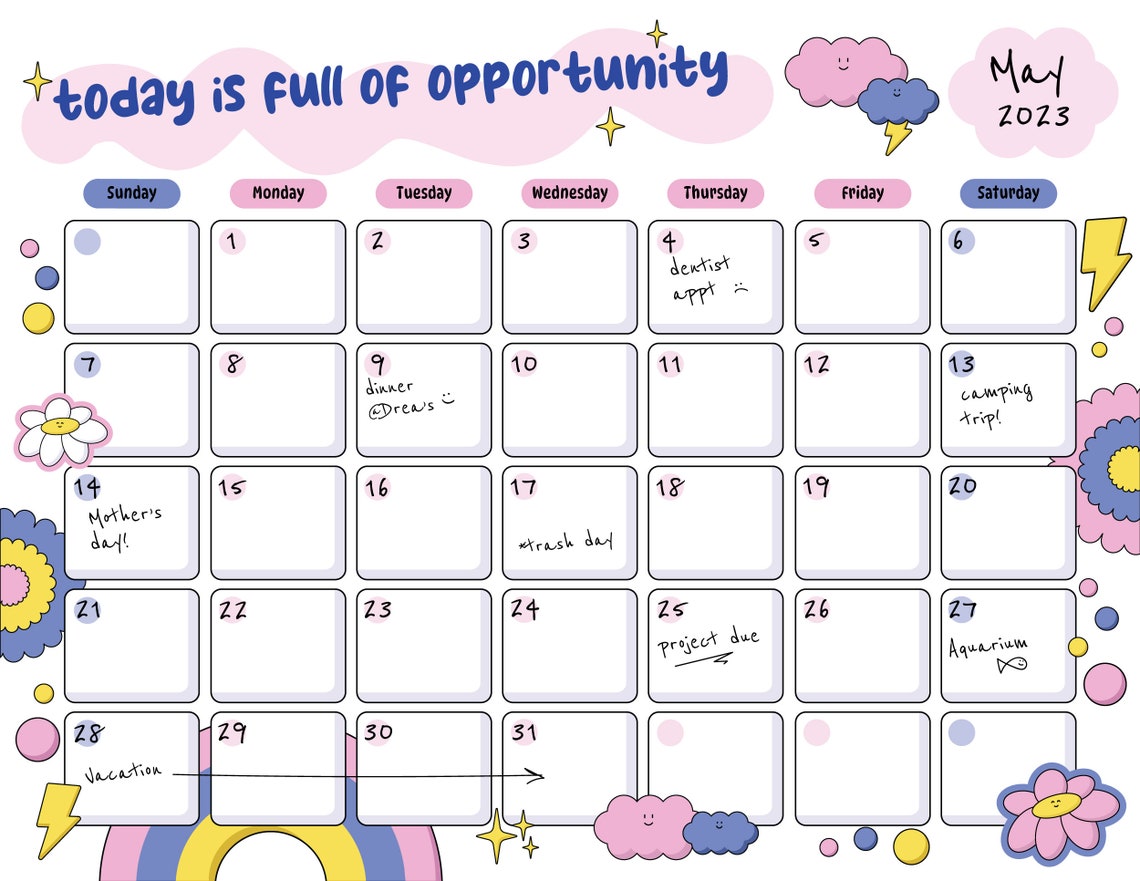 Downloadable Calendar Printable Calendar Printable Kids - Etsy