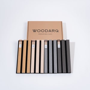 ARQ Panneau acoustique mural en bois ÉCHANTILLONS de lattes pour décoration murale intérieure | Boîte de 4 couleurs de panneaux de bois sans couture pour bricolage