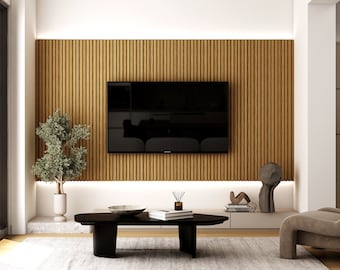 ARQ Akoestisch houten wandpaneel lamellen voor binnenmuurdecoratie | Set van 2 naadloze houten panelen voor muren DIY houten latjes wandpaneel