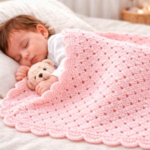 Schema semplice per copertina da neonato all'uncinetto, punto conchiglia, PDF, adatto ai principianti (terminologia statunitense e britannica)