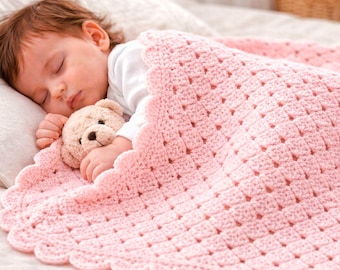 Simple Crochet Baby Blanket Pattern, Shell Stitch PDF, Beginner Friendly, (US & UK Terms)