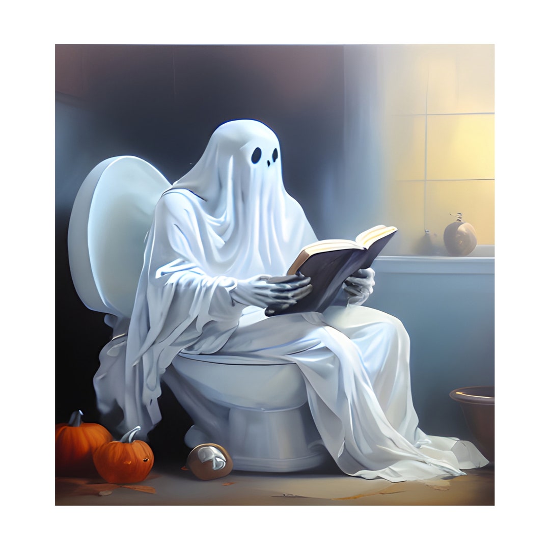 Ghost on Toilet Ghost in Bathroom Print Dark Academia Etsy