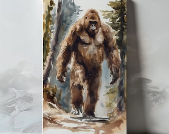 Bigfoot Watercolor Canvas / Bigfoot painting - Bigfoot art, sasquatch art, cryptid art