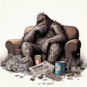 Png Lazy Bigfoot/Sasquatch Cryptid on a couch Print, Cool Bigfoot/Cryptid Printable, Custom Wall Art, Digital Poster/Clipart/Decal Download