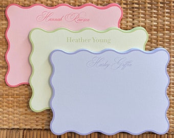 Wavy Scalloped Stationery, Custom Personalized Stationery, Scalloped Notecards