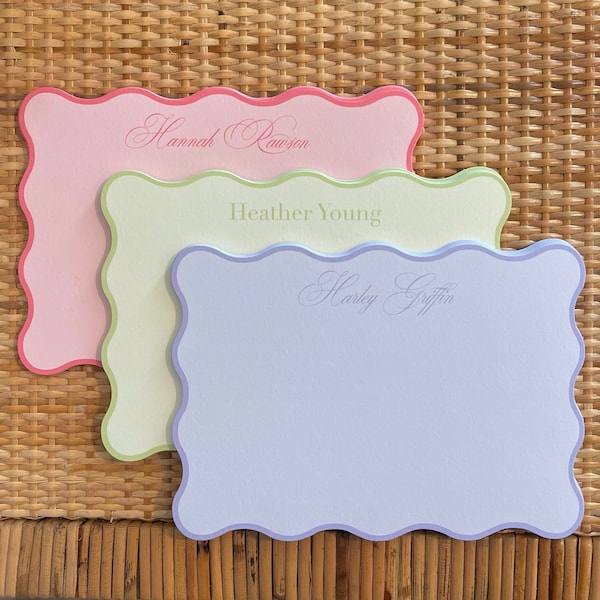 Wavy Scalloped Stationery, Custom Personalized Stationery, Scalloped Notecards