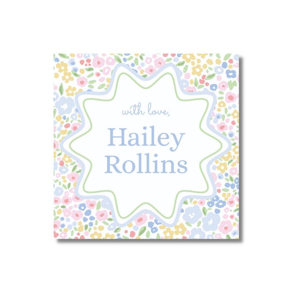 Printable Girl's Wavy Floral Calling Cards Enclosure Cards Stationery Gift Tags