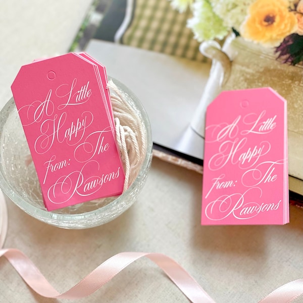 A Little Happy Script Gift Tags, Custom Personalized Gift Tags, Choose Your Color Customize Tags, Fine Paper Goods, Luxury Gift Tags