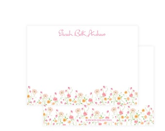 Papeterie florale fuchsia, papeterie florale rose personnalisée personnalisée, cartes de correspondance pour femmes aquarelles