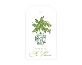 Potted Palm Tree Gift Tags, Custom Personalized Floral Gift Tags, Watercolor Grandmillennial Gift Tags