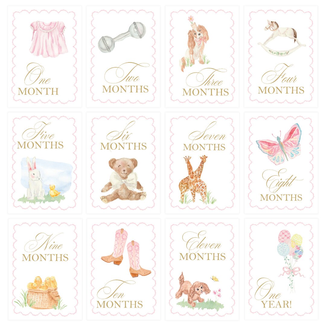 Watercolor Baby Milestone Cards: Newborn Girl Photo Props - Etsy
