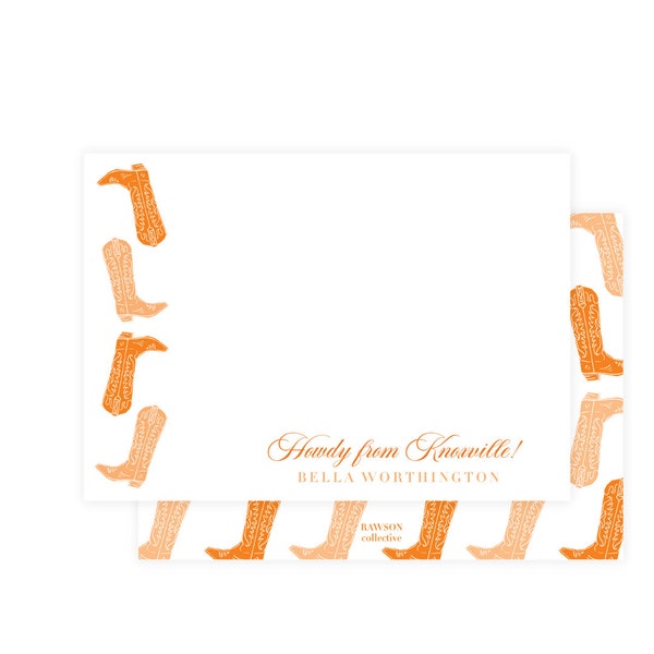 Knoxville Tennessee Stationery, Vols Notecards, College Stationery, Graduation Gift, Cowgirl Cowboy Boot Stationery