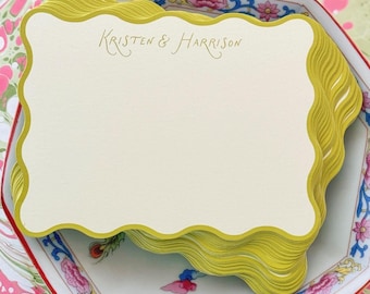 Petite Wavy Scalloped Stationery, Custom Personalized Stationery, Scalloped Notecards, A2 notecards with Envelopes