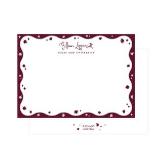 Personalized Texas A&M Stationery Set: Wavy Maroon Star Notecards