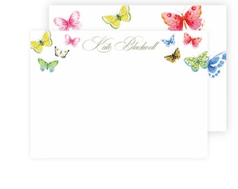 Whimsical Fluttering Butterfly Stationery, Custom Personalized Stationery, Watercolor Notecards