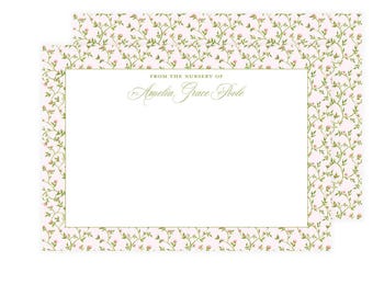 Newborn Nursery Stationery, Custom Personalized Stationery for Thank You Notes, Pink Floral Watercolor Notecards for Mom, Baby Shower Gift