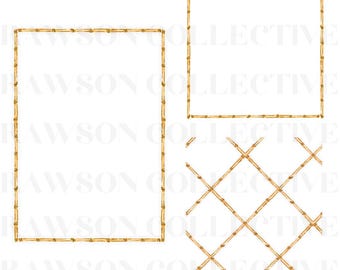 水彩画風竹のクリップアート、手描きのシノワズリー風クリップアート、文房具デザイナー向けアートワーク、透明な背景