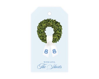 Watercolor Boxwood Wreath Gift Tags, Custom Personalized Gift Tags, Southern Living Monogram Gift Tags