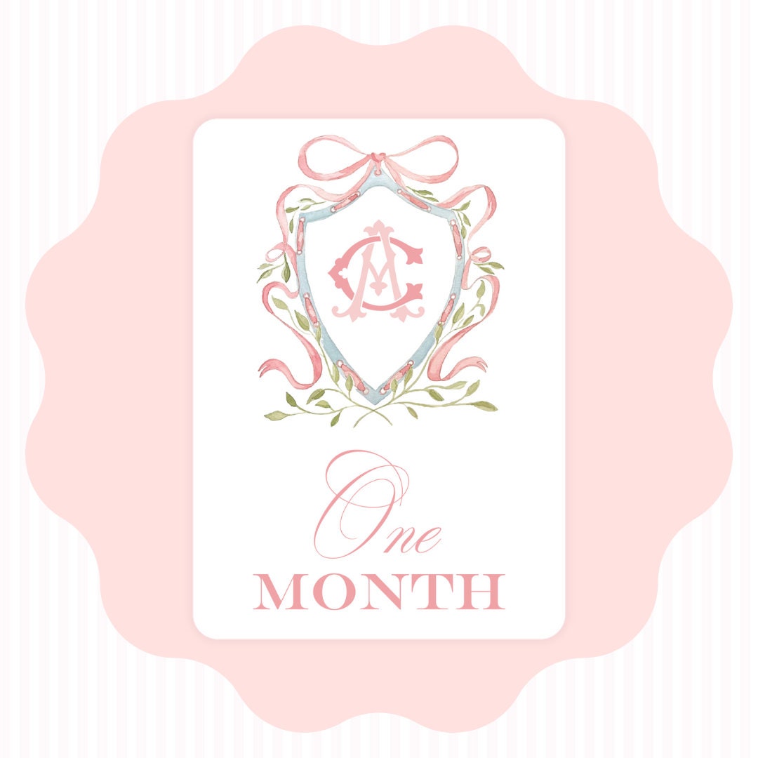 CUSTOM MONOGRAM | Watercolor Crest Milestone Cards, Heirloom Cards for ...