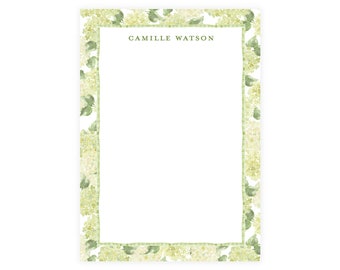 Nantucket Hydrangea Notepad, 50 pages, Custom Personalized Notepad, Green Floral Notepad, Watercolor Stationery