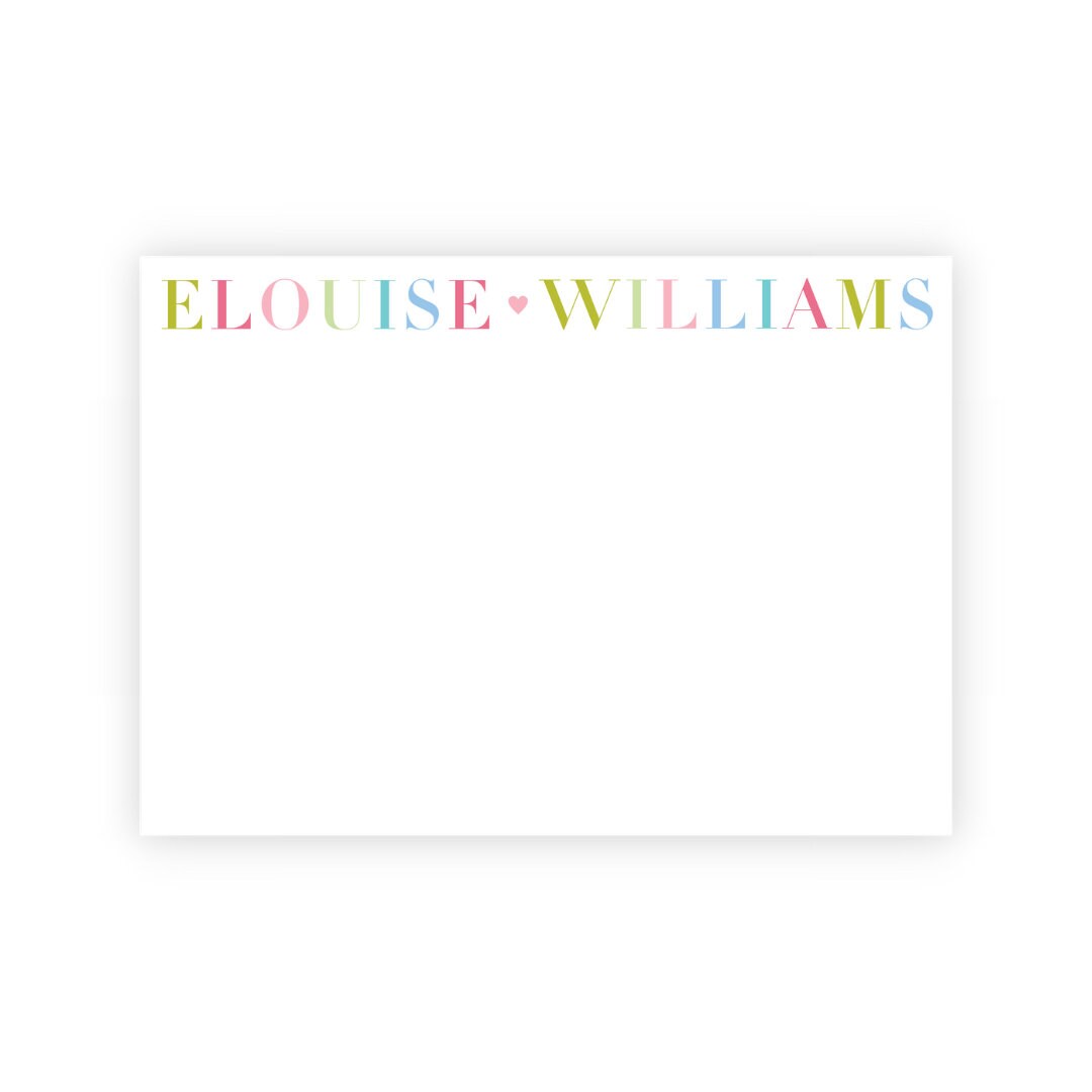 Girl's Typography Stationery, Custom Personalized Stationery, Preppy
