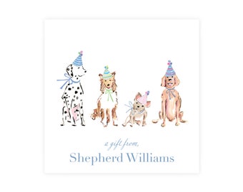 Boy's Birthday Dog Enclosure Cards, Custom Personalized Gift Tags, Blue Watercolor Puppy Enclosure Cards