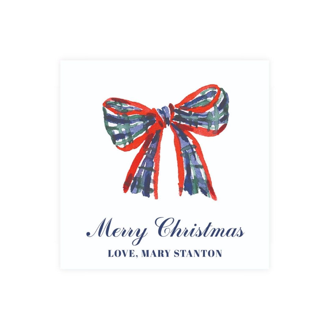 Christmas Plaid Bow Gift Tags Classic Watercolor Holiday Tags - Etsy