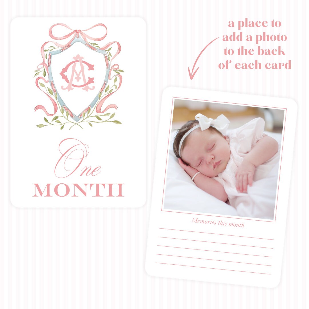 CUSTOM MONOGRAM | Watercolor Crest Milestone Cards, Heirloom Cards for ...
