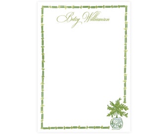 Potted Palm Tree Notepad, 50 pages, Custom Personalized Notepad, Green Floral Notepad, Watercolor Stationery