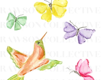 Watercolor Chinoiserie Clipart, Hand Painted Vibrant Butterfly Clipart, Artwork for Stationery Designers, Transparent background