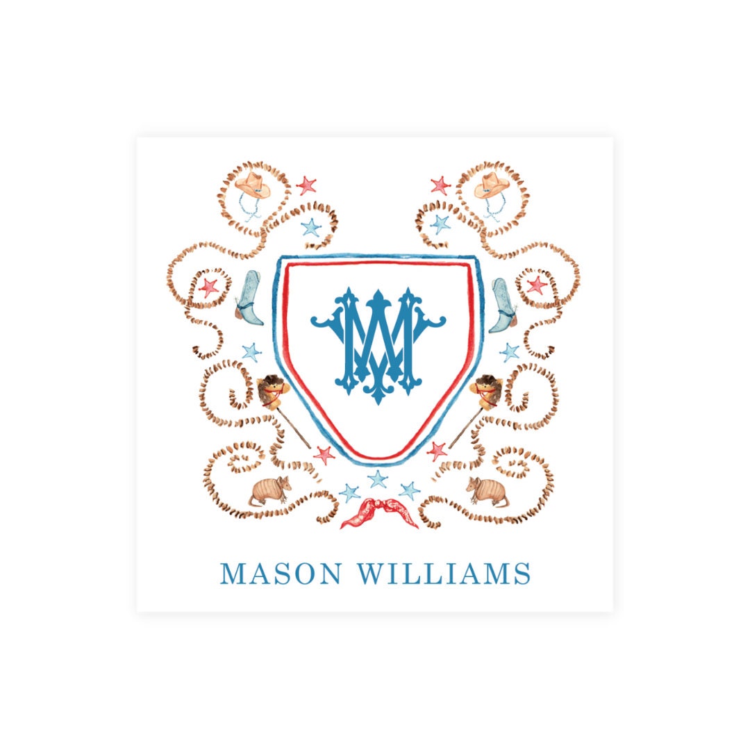 Boy's Western Crest Enclosure Cards, Custom Personalized Gift Tags