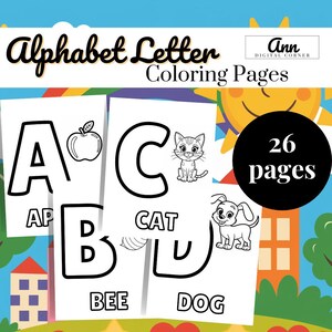 Páginas para colorear de letras del alfabeto para niños / Hojas para colorear educativas de la A a la Z / Actividad divertida para imprimir en formato PDF