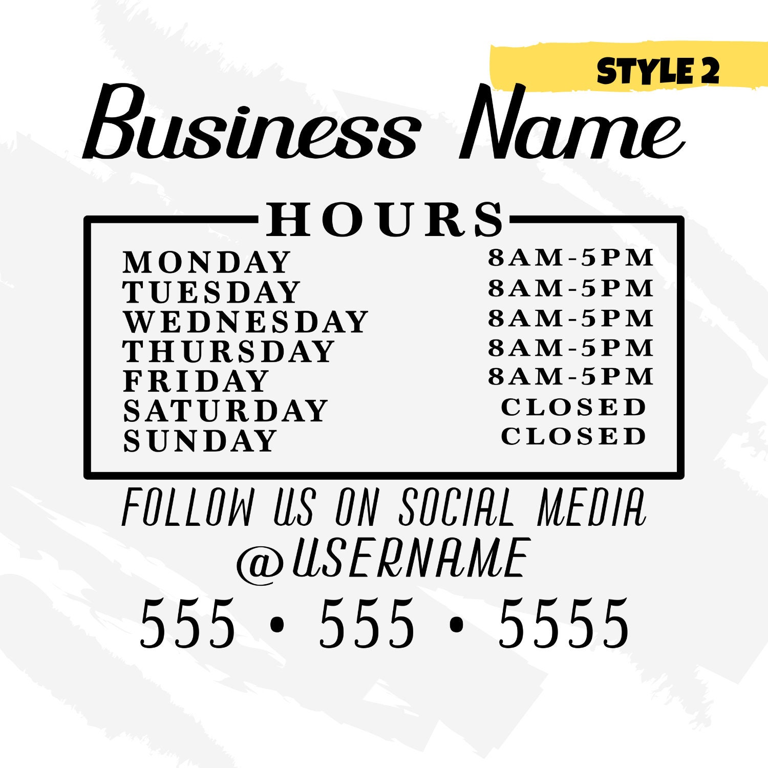 Business Name Display Store Hours Decal Front Door Decal Business Hours