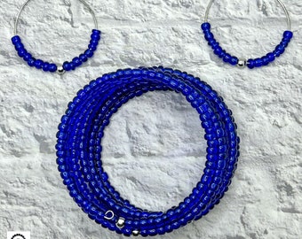 Blue beads bangle bracelet and earring set / bangle bracelet /bracelet and earring /memory wire bracelet /memory wire bangle /wrap bracelet