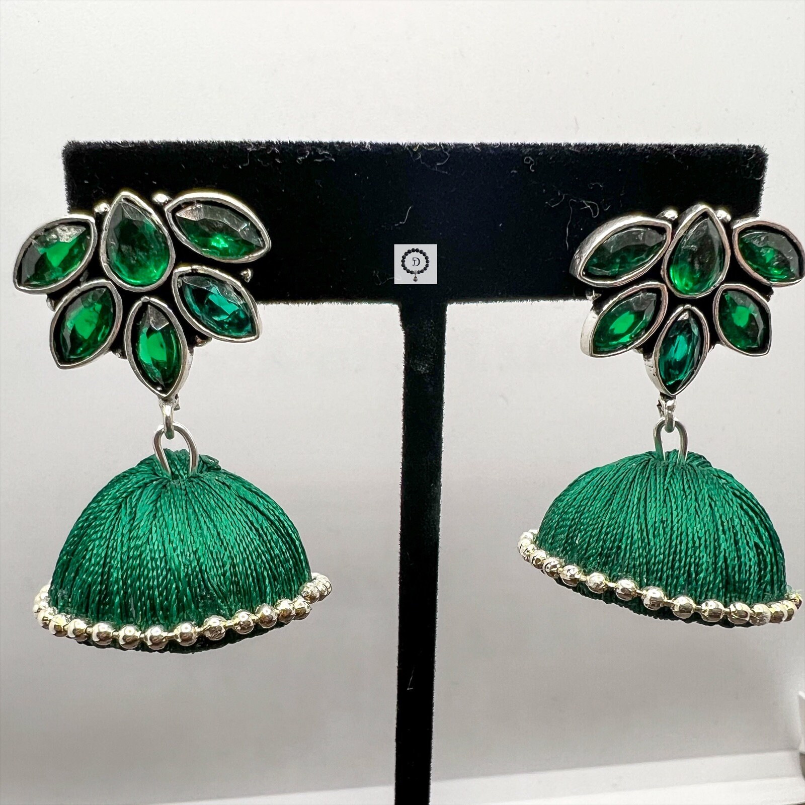 Green Silk Thread Earring Silk Thread Earring Green Jhumkas - Main Image