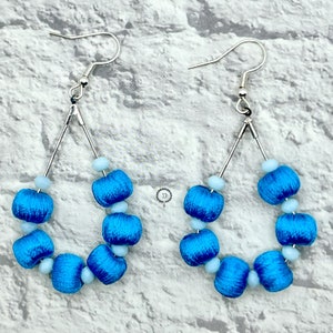 DIVZTRENDZ Blue Silk Thread Beads Earring Blue Earring Blue Dangles Traditional Earring Silk Thread earring Blue Silk Thread earring Indian Earring