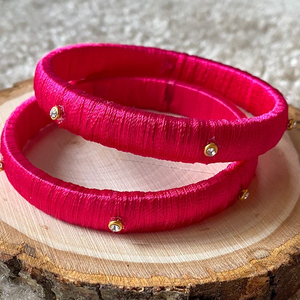 Pink silk thread Bangle and Earring set / Indian Bangle / Silk thread bangle / Silk bangle / Pink earring / Pink bangle / pink silk bangle