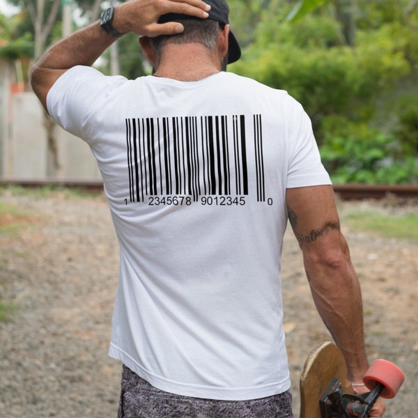 BARCODE Unisex Heavy Cotton Tee, Front or Back print, Teen t-shirt, College t-shirt, Funny Tee, Hipster t-shirt, Barcode t-shirt, Novelty