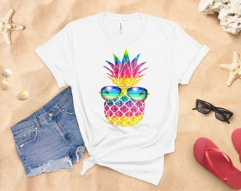 Colorful Summer Pineapple Fun Unisex T-Shirt, Bright Colorful Tee, Cool Vibes, Summer Vibes, Positive Vibes, Fun T Shirt, Summer Shirt