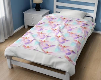Velveteen Plush Blanket - Heavenly Purple & Pink Angels Throw