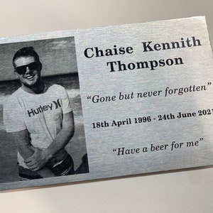 Stainless steel memorial plaque urn grave marker laser engraved person photo