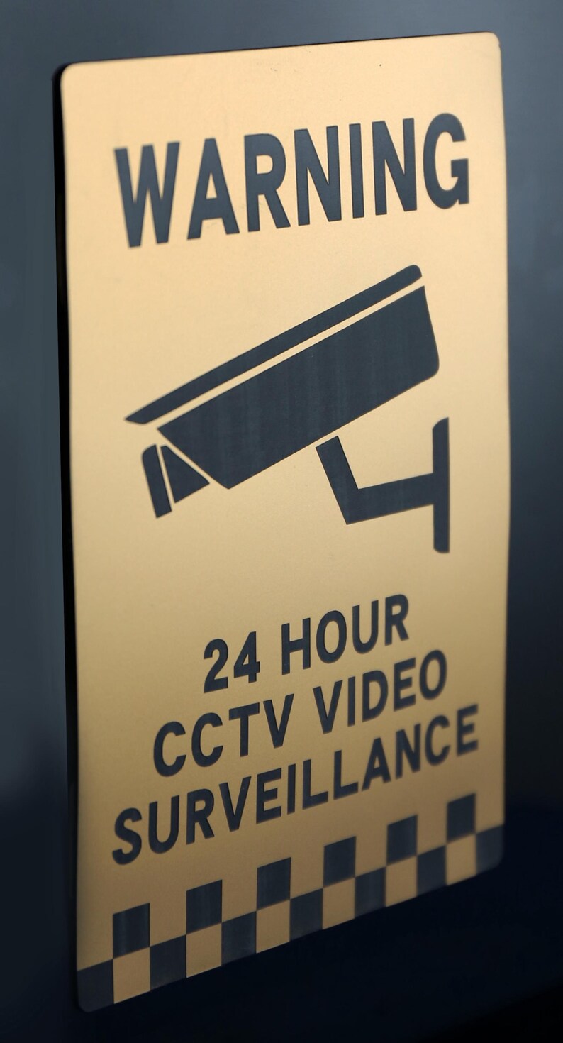 CCTV Sign Security Surveillance Camera Video Laser Engraved Gold Silver ...