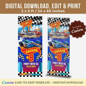 Editable Hot Cars Wheel Birthday Banner | Canva Template | Racing Car Birthday Party | Instant Download Printable